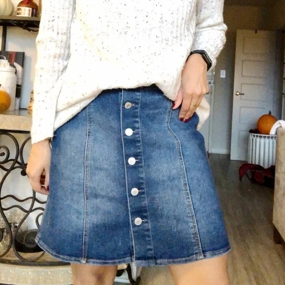 Mossimo‎ Button Down 90s Blue Denim Midi Skirt - Picture 2 of 6